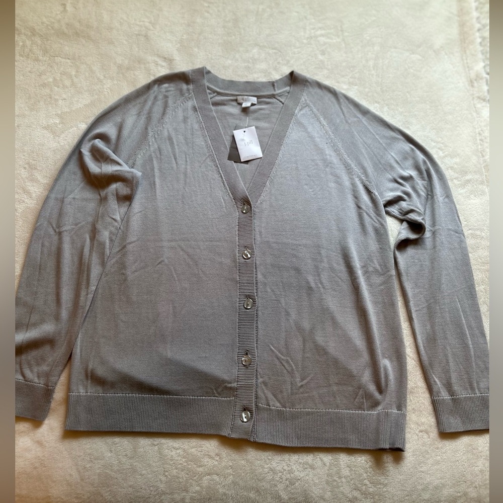 J.Jill Organically Grown Cotton V-Neck Button-up Cardi Gray Size Small - Picture 6 of 13